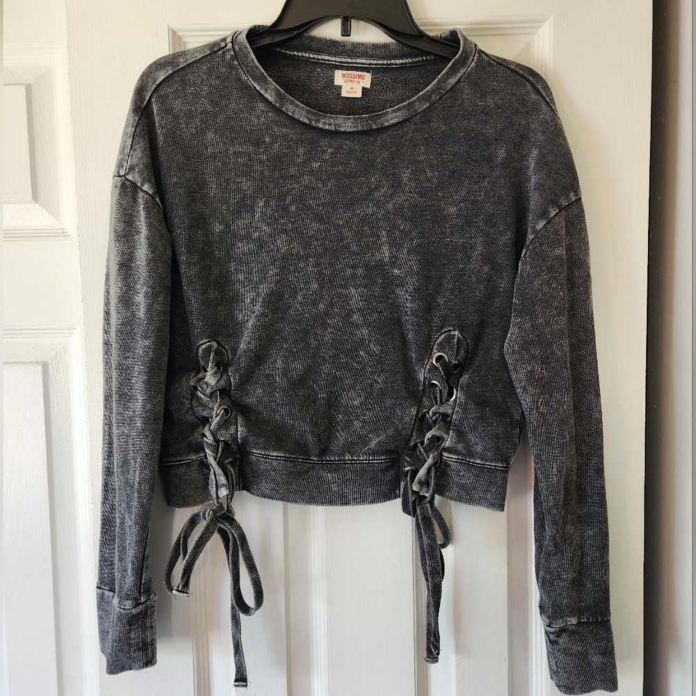 Mossimo Supply Co. Washed Black Lace-Up Sweatshirt